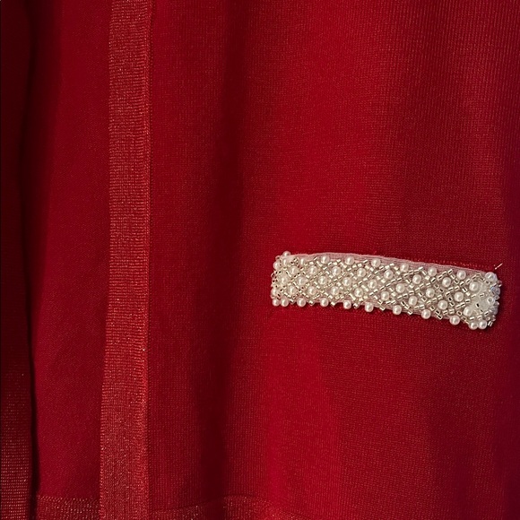 Rio & Rian Red Cardigan with Pearl Accents - Picture 3 of 4